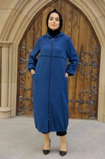 Coat - İndigo Blue Hijab Coat 100341554 - Turkey