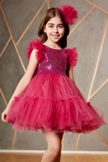 Evening Dress - Girls' New Volo Tulle Pulpye Fuchsia Evening Dress 100327103 - Turkey