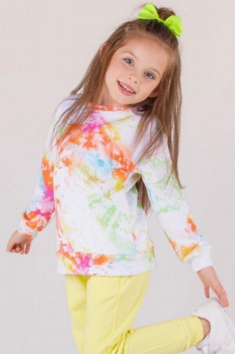 Girl Mixed Paint Printed Yellow Tracksuit Set 100326918