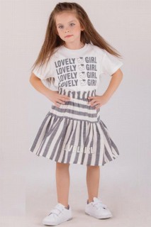 Girls - Girl Boy New Lovely Girl Kitty Figure Striped Gray Skirt Suit 100328207 - Turkey