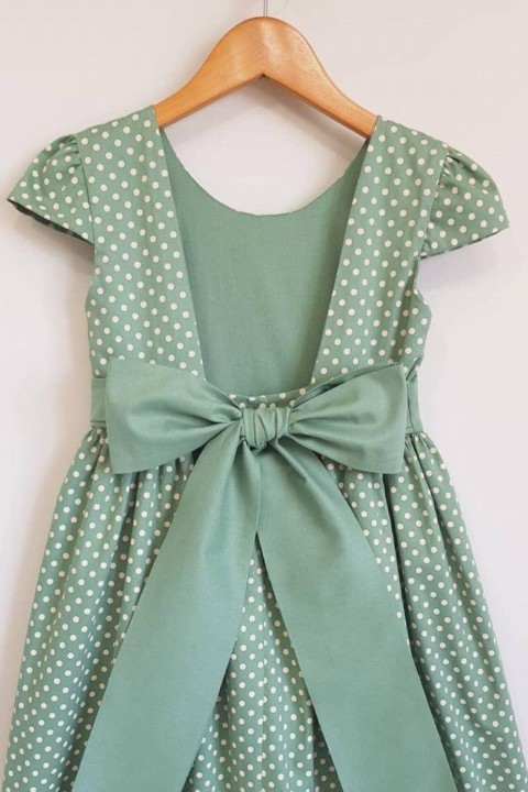 Girls' Polka Dot Green Backless Dress 100326771