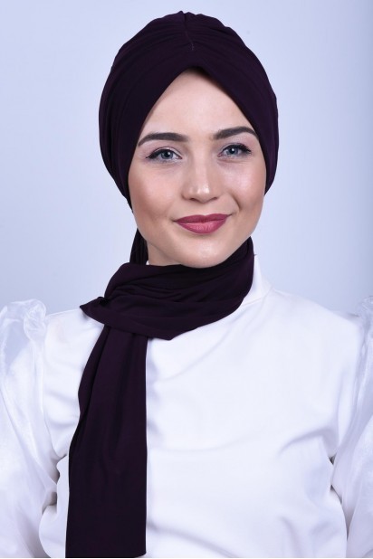 Woman Bonnet & Turban - Shirred Tie Bone Purple 100285558 - Turkey