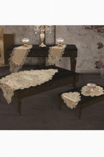 French Guipure Jasmine Velvet Living Room Set 5 Pieces Cappucino 100259406