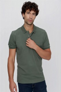 Men's Khaki Basic Plain 100% Cotton Oversized Wide Cut Short Sleeved Polo Neck T-Shirt 100350931