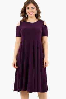 Short evening dress - Lycra Plus Size Mini Sandy Dress With Shoulder Slit 100276248 - Turkey