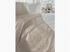 Elegance Embroidered Cotton Satin Duvet Cover Set Cream Cappucino 100344784