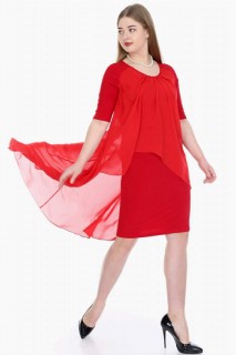 Plus Size Chiffon Midi Dress Red 100276213