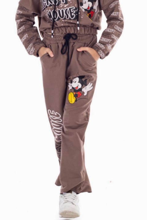 Girl Boy Mickey Mouse Elastic Waist Wide Leg Brown Tracksuit Set 100327070