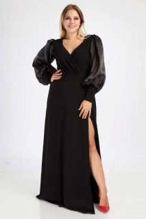 Long evening dress - Plus Size Silvery Flexible Closed Slit Evening Dress 100276404 - Turkey