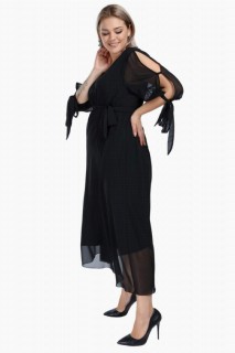 Plus Size Chiffon Evening Dress With Elastic Waist Tied Sleeves 100276557