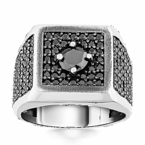 Zircon Stone Rings - Square Silver Ring with Zircon Stone in the Middle 100349310 - Turkey