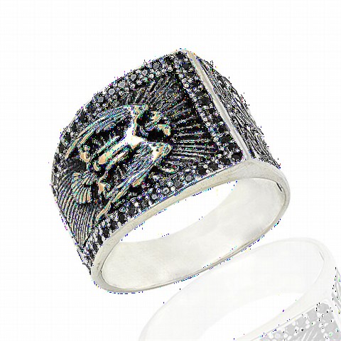 Silver Rings 925 - خاتم رجالي بتصميم خاص من الفضة الإسترليني بحجر الزركون الأسود 100349051 - Turkey