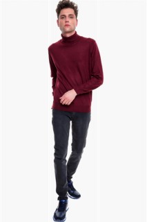 Men's Dark Claret Red Basic Dynamic Fit Turtleneck Knitwear Sweater 100345095