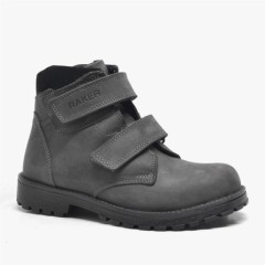 Boy Shoes - Bottes pour enfants en cuir véritable à fourrure Sentor Series Gris Velcro 100278760 - Turkey