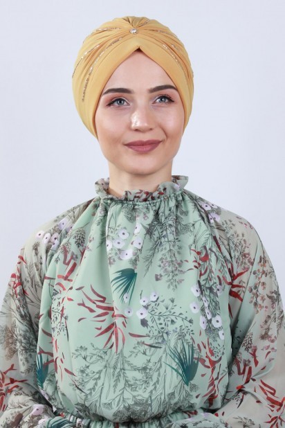 Woman Bonnet & Turban - Ivy Stone Bone Mustard Yellow 100284898 - Turkey