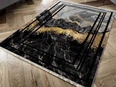 Carpet - Non-Slip Base Digital Print Velvet Carpet Lava Life Black Gold 150x220 Cm 100260391 - Turkey