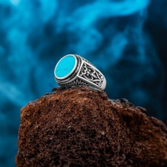 Round Blue Turquoise Stone Silver Ring 100346363