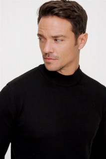 Men Black Dynamic Fit Comfortable Cut Basic Half Turtleneck Knitwear Sweater 100345103
