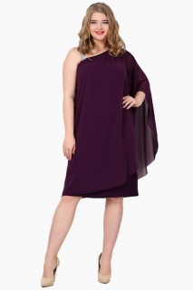 Short evening dress - Plus Size Chiffon One Sided Strap Dress 100276113 - Turkey
