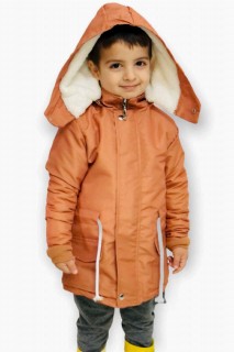 Coat, Trench Coat - Boys Furry Hooded Waterproof Brown Coat 100328663 - Turkey