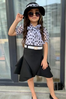 Girls - قميص بناتي بولكا دوت شفاف وتنورة سوداء قماشية للغطس 100328165 - Turkey