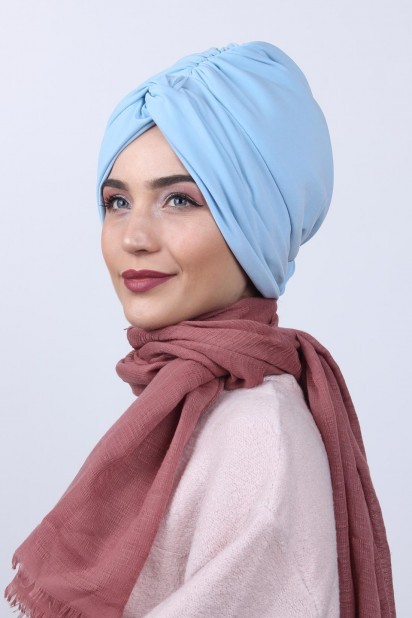 Woman Bonnet & Turban - کاپوت گره رز برگشت پذیر آبی بچه - Turkey