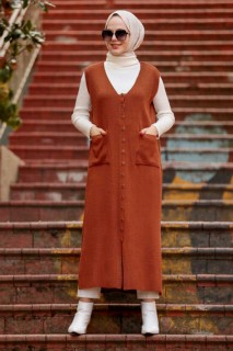 Outwear - Terra Cotta Hijab Knitwear Vest 100345056 - Turkey