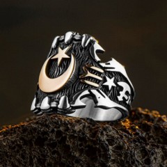 Moon Star Embroidered Sterling Silver Ring With GOOD Motifs 100346769