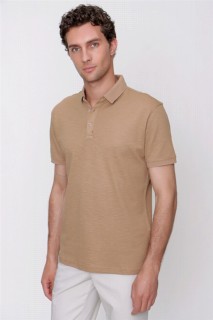 Men's Beige Polo Collar Trend 100% Cotton Dynamic Fit Comfortable Fit Short Sleeve T-Shirt 100350823