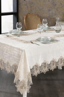 Karina French Guipure Velvet Table Cloth Cream 100332593