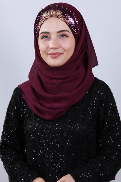 Woman Hijab & Scarf - Design Princess Shawl Plum 100282890 - Turkey
