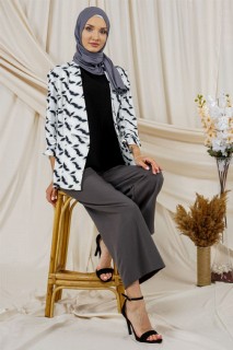 Jacket - Women's Double Breasted Collar Sleeves Pleated Blazer Jacket 100326106 - Turkey