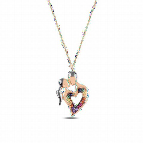 Other Necklace - Mix Stone Heart Motif Sterling Silver Necklace for Women 100347605 - Turkey