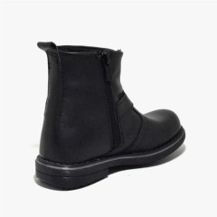 Zippered Genuine Leather Black Furry Snow Boots for Kids 100278619