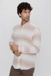 Men's A-Brown Linen Paneled Regular Fit Comfy Cut Shirt 100351064