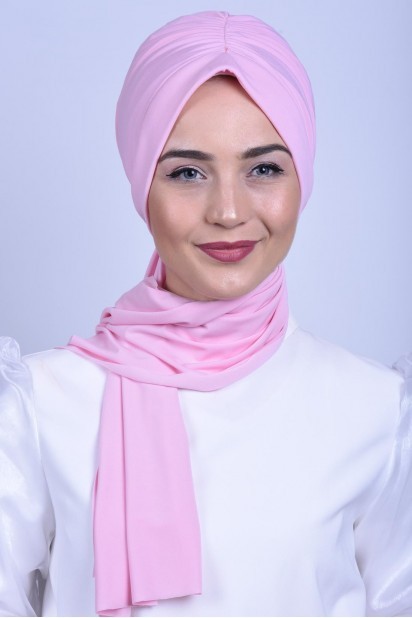 Woman Bonnet & Turban - Geraffte Krawatte Bone Powder Pink - Turkey