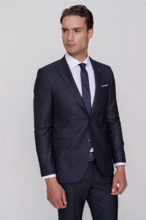 Men's A-Navy Blue Revivo No Vest Slim Fit Slim Fit Slim Fit Jacquard Patterned 6 Drop Suit 100350797