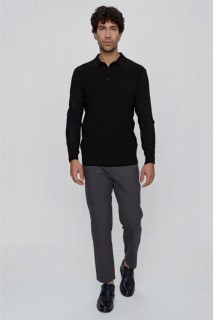 Men's Black Trend Dynamic Fit Comfortable Cut Polo Neck Knitwear Sweater 100345155