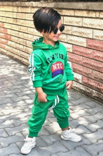 Boy's New York Printed Hooded Green Tracksuit Suit 100328623