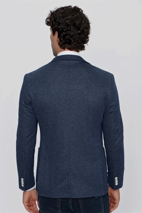 Men's Navy Blue Roza Knitted Slim Fit Slim Fit Bag Pocket Jacket 100350943