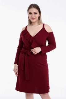 Plus Size - Plus Size Short Flexible And Lycra Dress Claret Red 100276686 - Turkey
