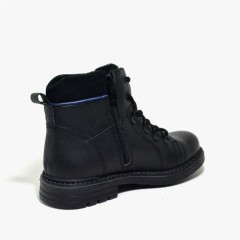 Zippered Black Genuine Leather Furred Boots for Boys Minator 100278592