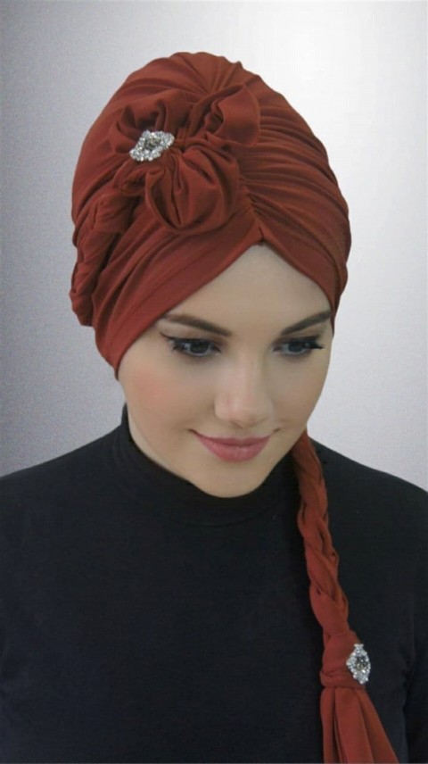 Woman Bonnet & Hijab - Floral Braided Bonnet Colored 100283165 - Turkey