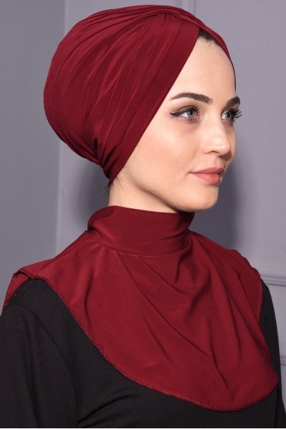 Snap Fastener Hijab Collar Claret Red 100285596
