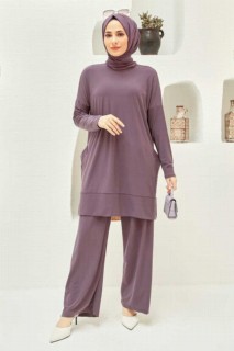Cloth set - فستان بدلة مزدوجة حجاب وردي مغبر 100340519 - Turkey