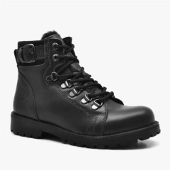 Boy Shoes - Griffon Black Genuine Leather Zipped Boots for Kids 100278604 - Turkey
