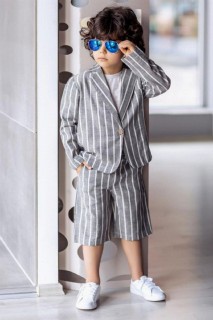 Boys Striped Jacket Capri Gray Bottom Top Suit 100326827
