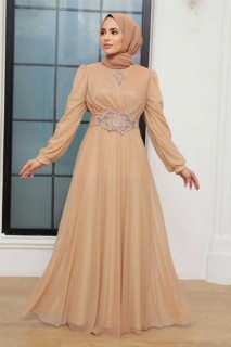 Wedding & Evening - Beige Hijab Evening Dress 100341282 - Turkey