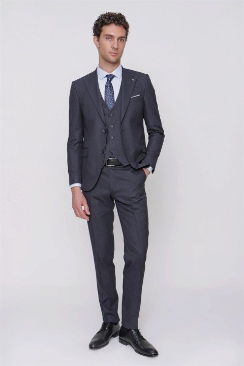 Men's Navy Blue Design Color Slim Fit Slim Fit Slim Fit Vest Patterned 6 Drop Suit 100350808