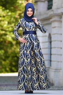 Evening & Party Dresses - لباس شب با حجاب سرمه ای 100299251 - Turkey